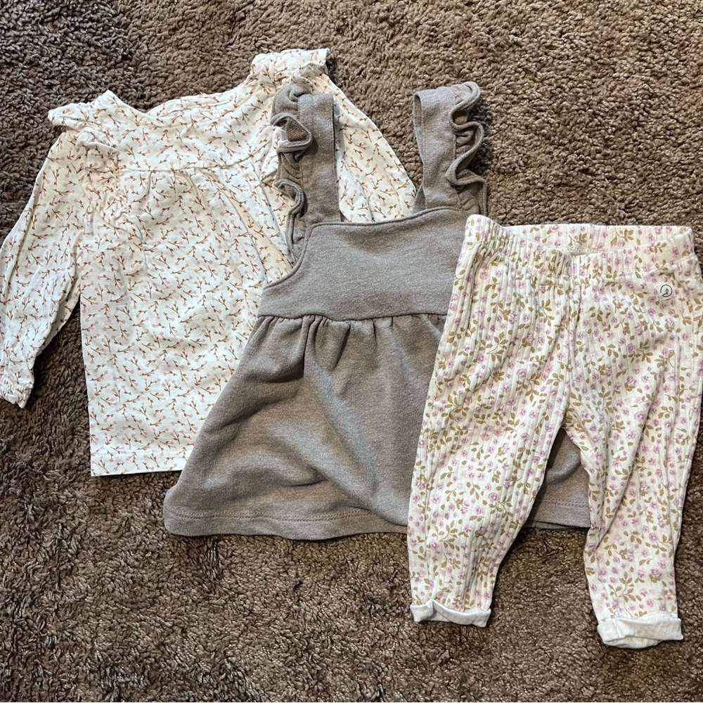 Bundle Baby Girls 6 Months Floral Leggings Suspender Skirt Shirt Carters